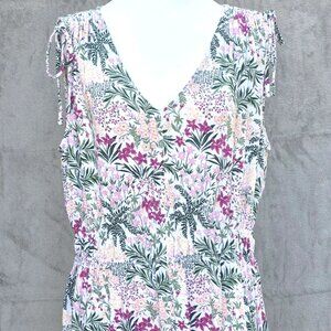 WONDERLY Women's Tank Top Floral Tie Shoulder Sleeveless Boho Size L